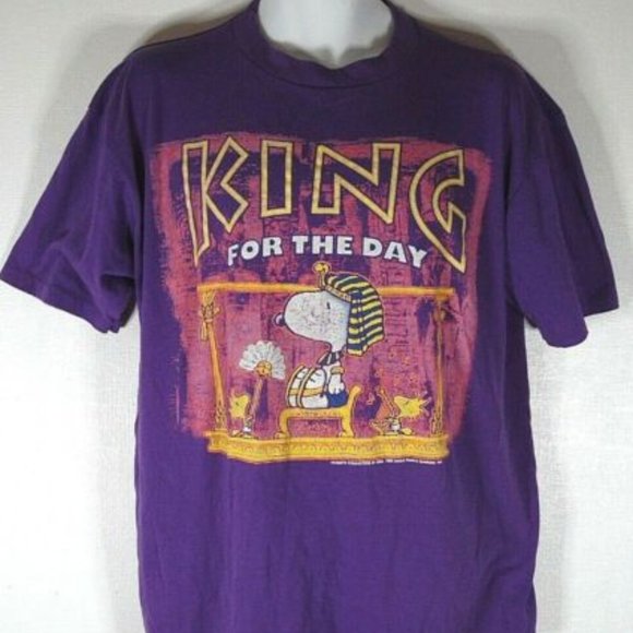 Snoopy King For the Day T-shirt Mens Large Purple Single Stitch USA Made Peanuts - Picture 1 of 7